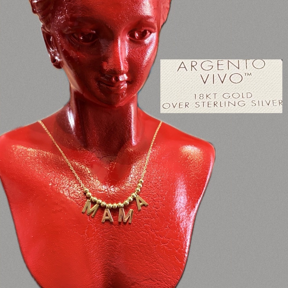 Argento Vivo 18kt Gold Over Sterling Silver Mama Block Letter Bead Necklace